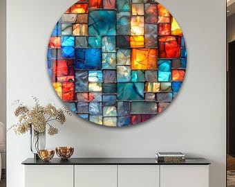 Stained Glass Printing Decor, Mosaic Tempered Glass Wall Art
