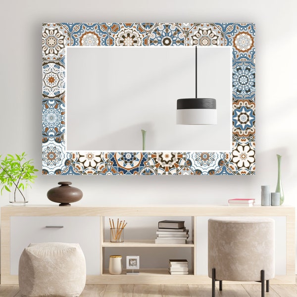 Miroir mural en verre trempé pour salle de bain - Miroir mural en verre pour chambre à coucher - Miroir décoratif - Miroir en mosaïque - Miroir pour entrée