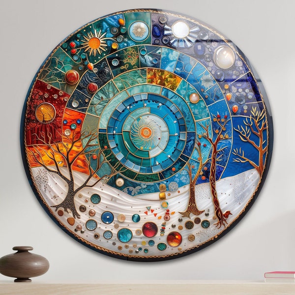 Tempered Glass Wall Art for Home Decor-Glass Printing Art-Tempered Glass Art-Glass Wall Decor-Wall Hangings-Large Round Wall art-Seasons Art