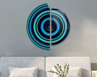 Tempered Glass Wall Art-Set of 2 Piece Wall Art-Glass Printing Art-Tempered Glass Art-Glass Wall Decor-Blue Abstract Art-Blue Fractal Art