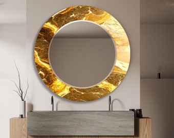 Tempered Glass Mirror Wall Decor for Bathroom Mirror-Glass Wall Mirror for Bedroom mirror-Golden mirror-Aesthetic mirror-Gold Round Mirror