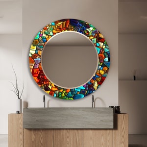 Décoration murale en verre trempé pour salle de bain - Miroir mural en verre pour chambre à coucher - Miroir décoratif - Miroir teinté - Miroir en mosaïque