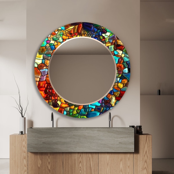 Décoration murale en verre trempé pour salle de bain - Miroir mural en verre pour chambre à coucher - Miroir décoratif - Miroir teinté - Miroir en mosaïque