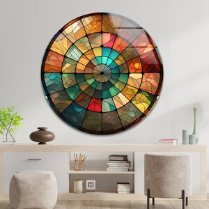 Okrągły witraż: Geometryczna mandala na ścianę