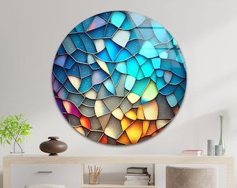 Arte mural de vitrales redondos: mosaico abstracto, decoración moderna para el hogar