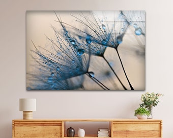 Blue Dandelion Glass Wall Art: Nature-Inspired Home Decor