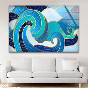Glass Wave Art Print: Modern Coastal Nautical Decor