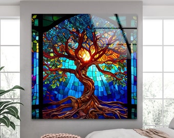 Arte mural de vidrio con forma de árbol de la vida: estilo bohemio.