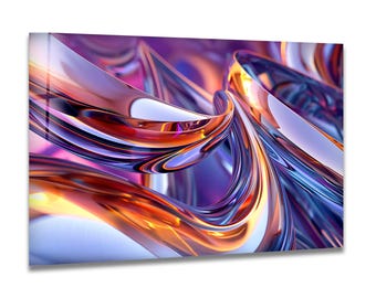 Vibrant Abstract Glass Wall Art – Colorful Fluid Swirl Design, Modern Tempered Glass Print for Living Room & Contemporary Home Decor