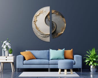 Gold & Gray Abstract Tempered Glass Wall Art - Round Modern Set