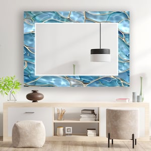 Blue and Gold Mosaic Glass Wall Mirror: Luxury Home Decor