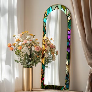 Floral Arch Full Length Mirror: Tempered Glass with Colorful Frame