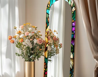 Espejo de cuerpo entero con arco floral: vidrio templado con marco colorido