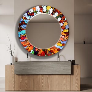 Mosaic Look Glass Wall Mirror: Colorful Abstract Art