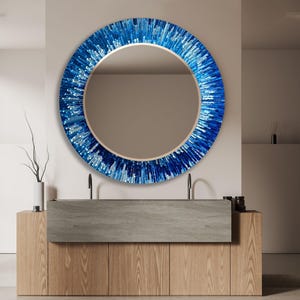 Blue Sunburst Glass Wall Mirror: Radiant Modern Decor