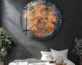 Tree Ring Tempered Glass Wall Art: Rustic Round Wall Decor