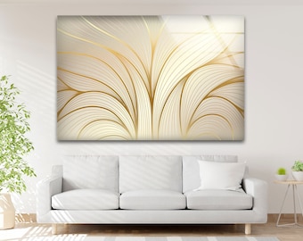 Gold Abstract Glass Wall Art: Modern Minimalist Statement Piece