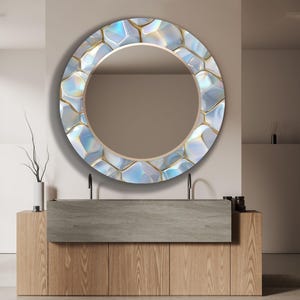 Ronde wandspiegel met parel en goudmozaïek: luxe gehard glas