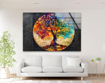 Arte mural de vidrio colorido del Árbol de la Vida: Impresión en vitral