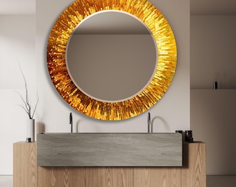 Golden Sunburst Tempered Glass Mirror: Modern Accent Wall Decor