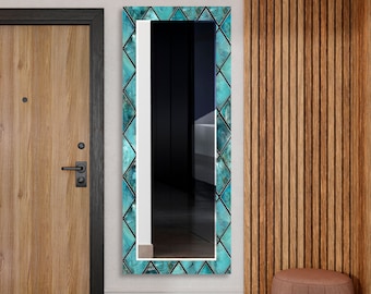 Turquoise Glass Wall Mirror: Tall Geometric Full-Length Mirror