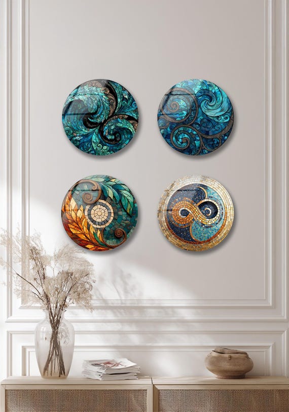 Tempered Glass Round Wall Art: UV Printed 10" Decorative Panel