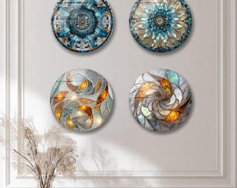 Tempered Glass Round Wall Art: UV Printed 10" Decorative Panel Set