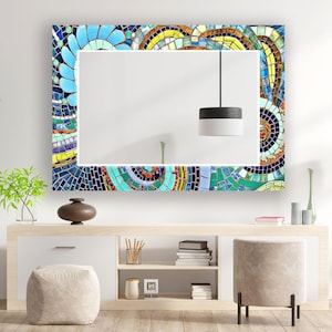 Mosaic Glass Wall Mirror: Boho Decor, Tempered Glass