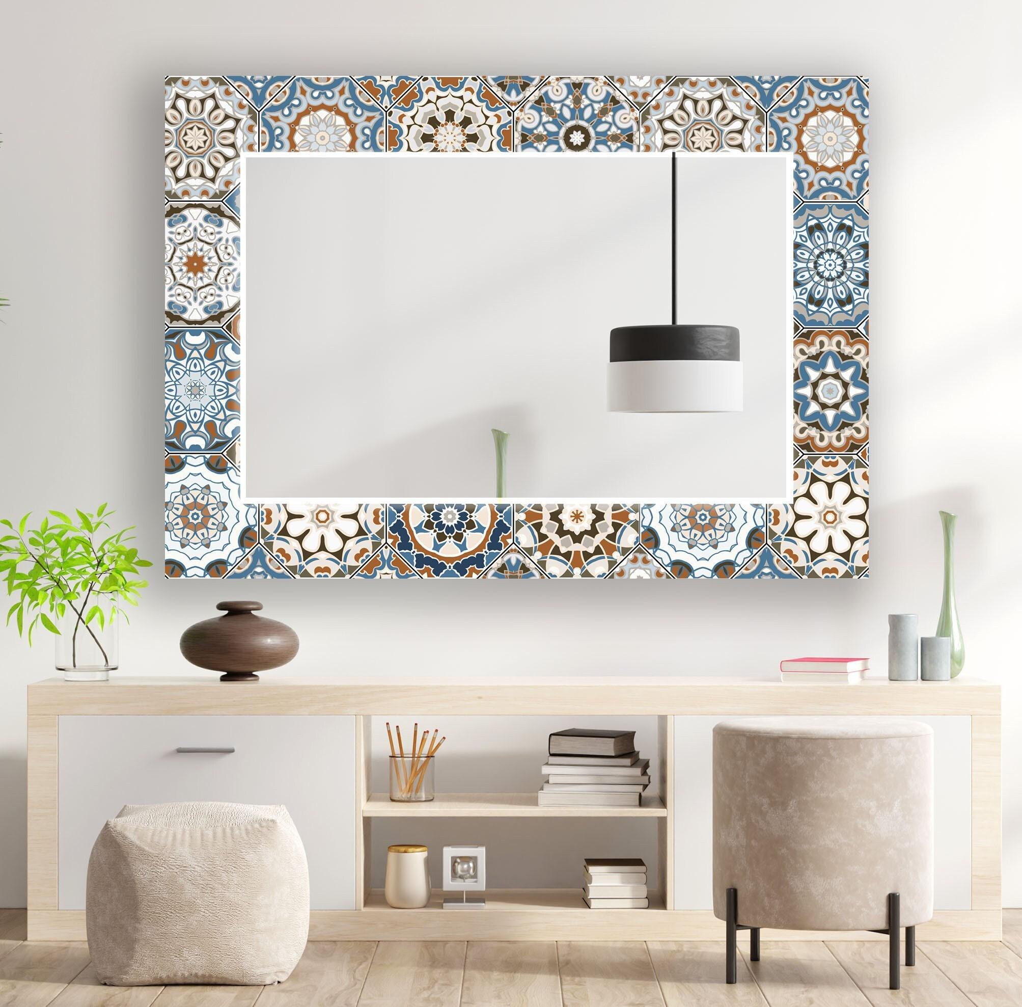 Colorful Mosaic Glass Wall Mirror: Large Geometric Statement Piece