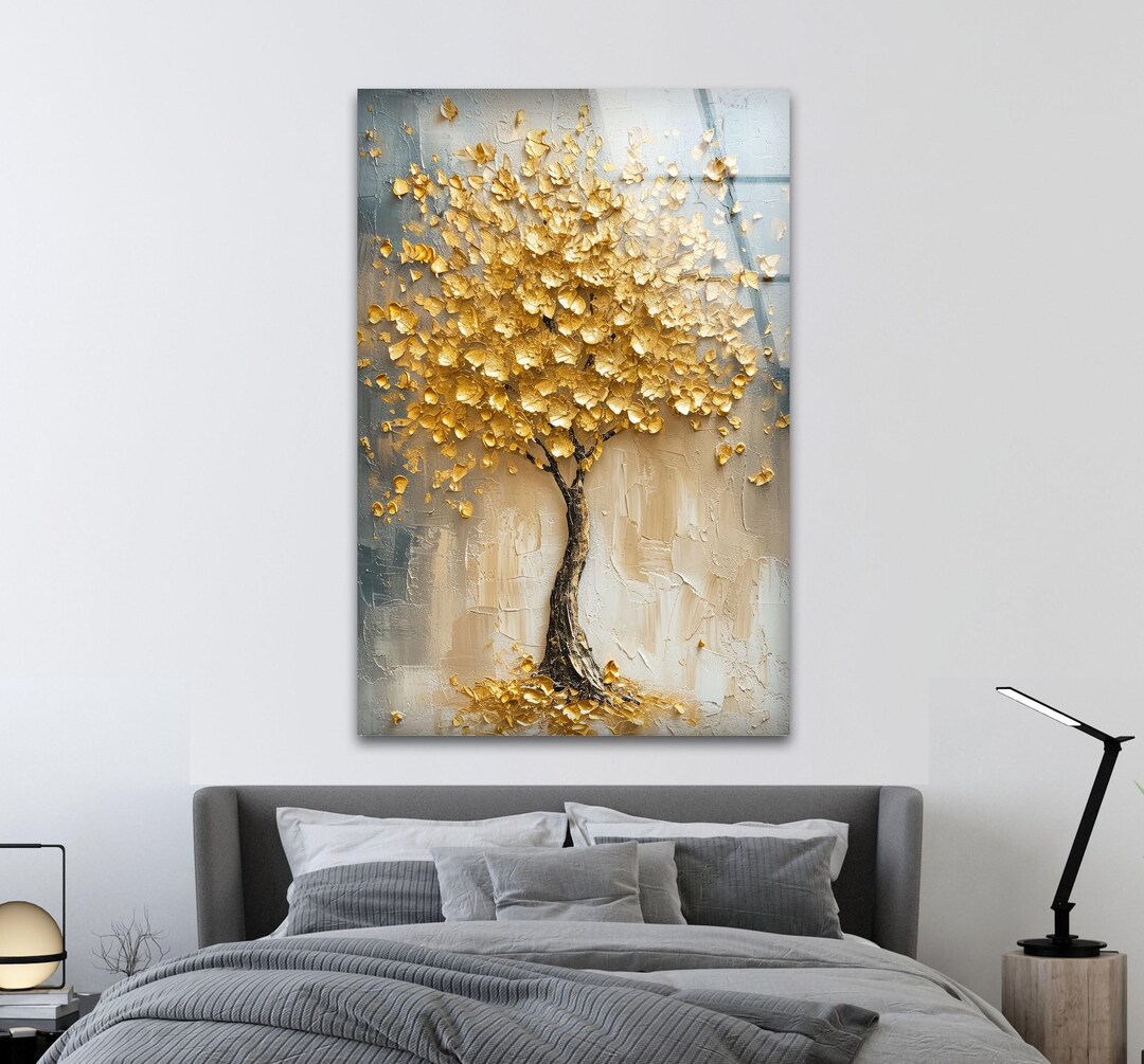 Gold Tree of Life Glass Wall Art – Elegant Textured Artwork, Luxury ...