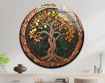 Celtic Tree of Life Glass Wall Art – Stained Glass Mosaic Decor