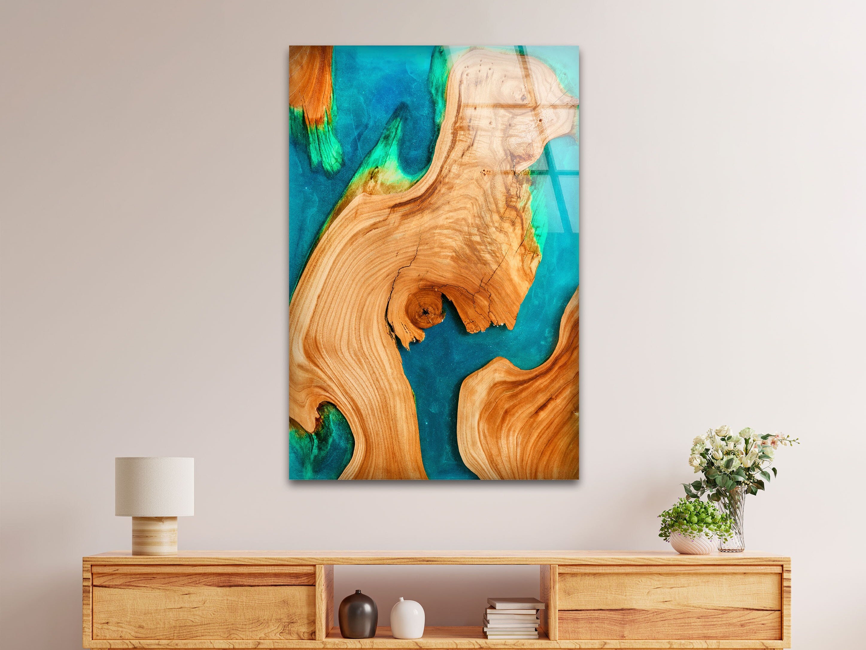 Glass Wall Art – Abstract Glass Print, Abstract Glass Panel, Blue Teal Glass Artwork, Tempered Glass Wall Art