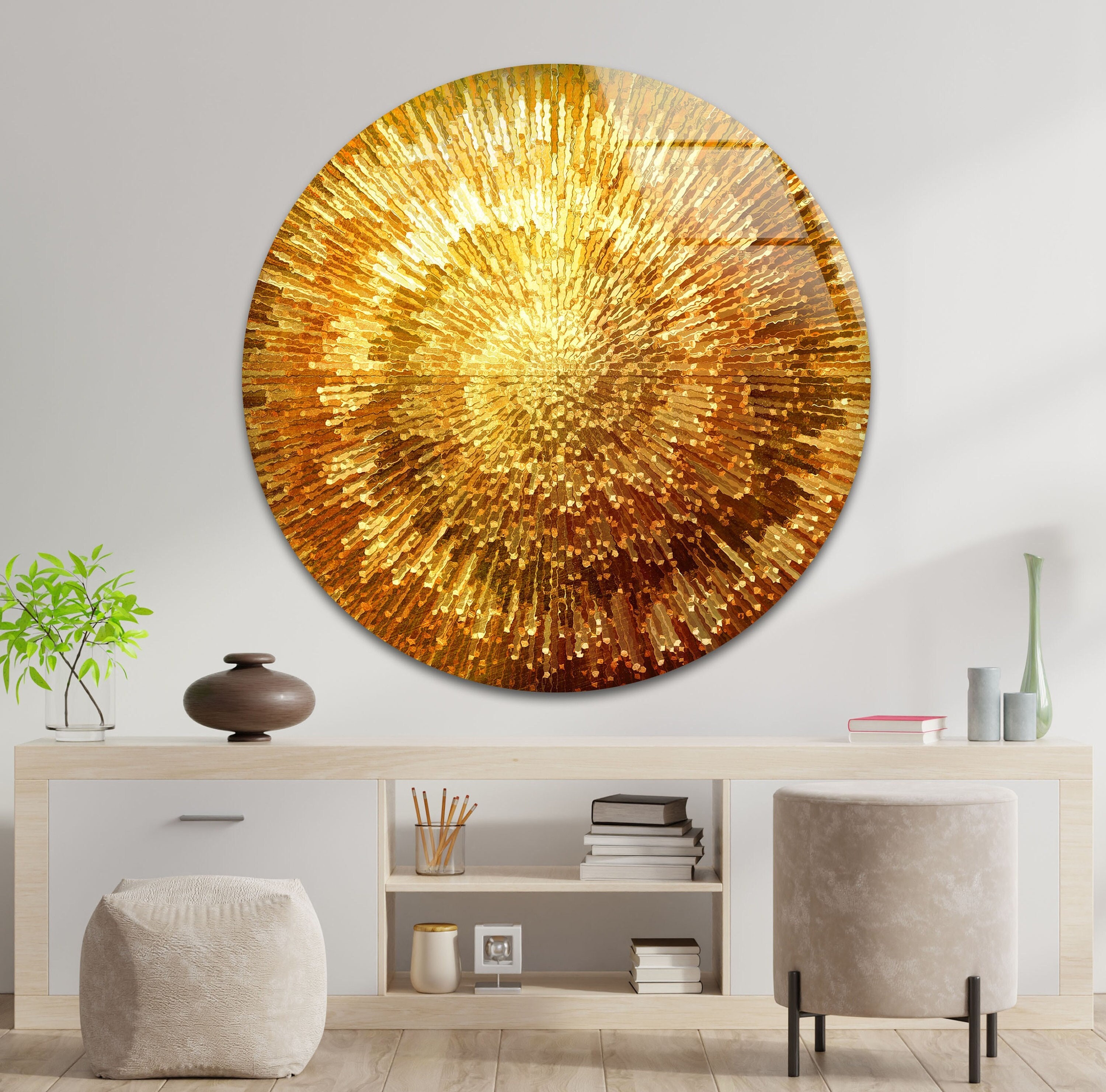 Gold Sunburst Glass Wall Art: Modern Abstract Print - Etsy