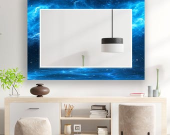 Blue Nebula Glass Wall Mirror – Modern Marble Effect, Tempered Glass