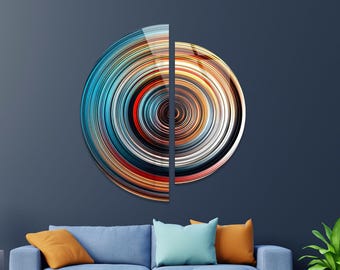 Geometric Glass Wall Art: Modern Colorful Spiral - 2 Piece Set