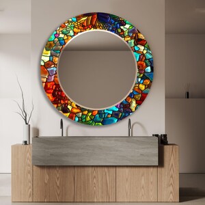 Colorful Round Tempered Glass Wall Mirror: Mosaic Look, Living Room & Bathroom