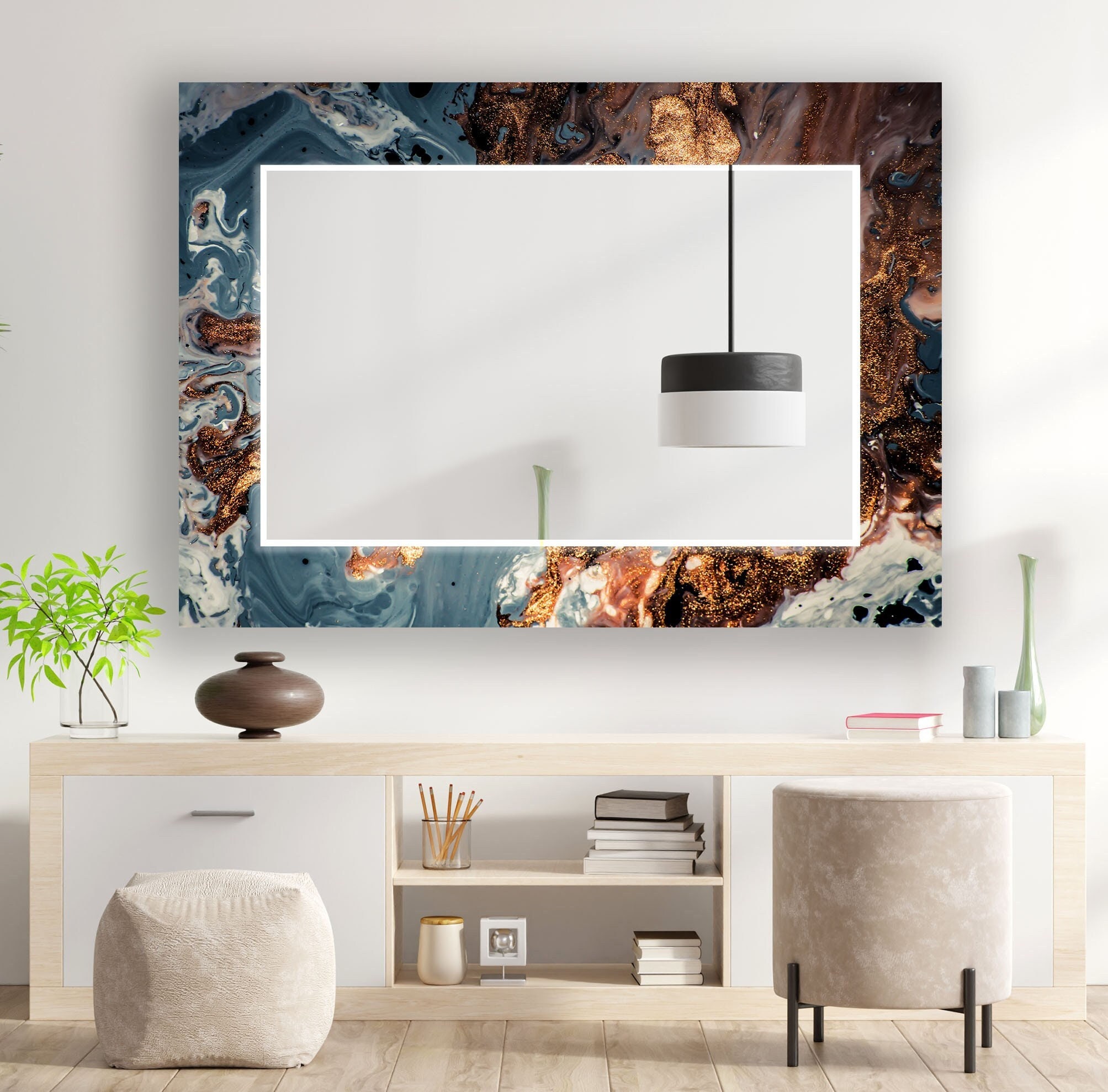 Specchio Da Parete A Finestra Anpark - 76,2x101,6 Cm, Cornice In Lega Alluminio Bronzo, Vetro Antiscoppio, Per Soggiorno E Camera