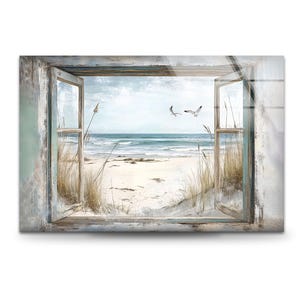 Beach Window Glass Wall Art: Coastal Ocean View