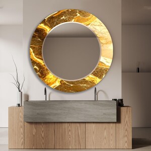 Runder Wandspiegel aus Goldmarmor: Modernes Waschtischdekor