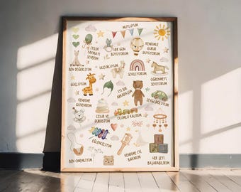 Nursery poster affirmations | Positive sayings wall decoration baby room | Gift birth baptism | Sizes A5 A4 A3