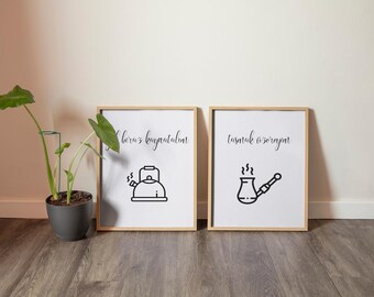 Set of 2 posters with Turkish sayings – minimalist wall art A5 A4 A3 | Gift idea for kitchen, wedding, birthday