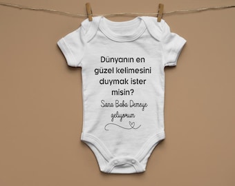 Turkish Pregnancy Announcement Bodysuit – Baby Bodysuit “Sana Baba Demeye Geliyorum”, Gift for Becoming a Dad, Baby Announcement Bodysuit