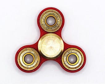 Twinkling Red Fidget Spinner • Hybrid Ceramic ZrO2 Bearing • Brass Button • Sparkly PLA Sensory Spinner for Focus, Anxiety & SEND