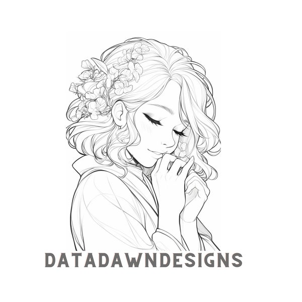 Calista Creating, Adult Women's Coloring Page, Premium Printable Colouring Page, Grayscale Illustration Printable, Coloring Sheet Print