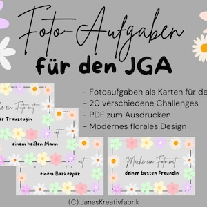 PDF - Fotokaarten / Foto-uitdaging voor de JGA/vrijgezellenfeest - 20 kaarten om af te drukken - Fotoopdrachten