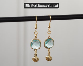 Hängeohrringe mit Stein in türkis 18k goldbeschichtet