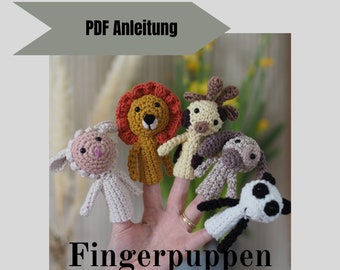 PDF Häkel-Anleitung Fingerpuppen - Schaf, Löwe, Hund, Panda, Giraffe