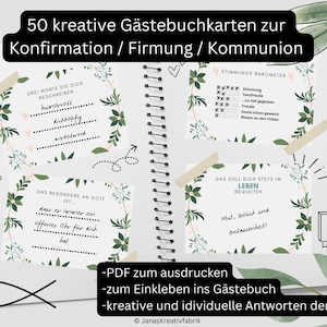 50 Gästebuchkarten zum kreativen Ausfüllen für die Konfirmation/ Firmung / Kommunion - PDF zum selbst ausdrucken - inkl. Blankokarten
