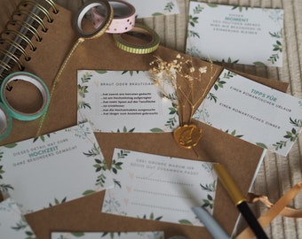 50 wedding guest book cards with pre-printed and individual questions and ideas for creative filling out - wedding game, keepsake, flower