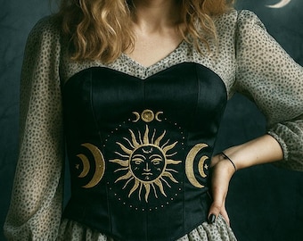 Velvet Overbust Corset: Embroidered Celestial Fairycore Fashion